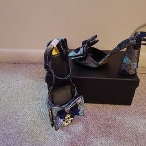 Eloquii Blue Minnie Brocade Bow Heel